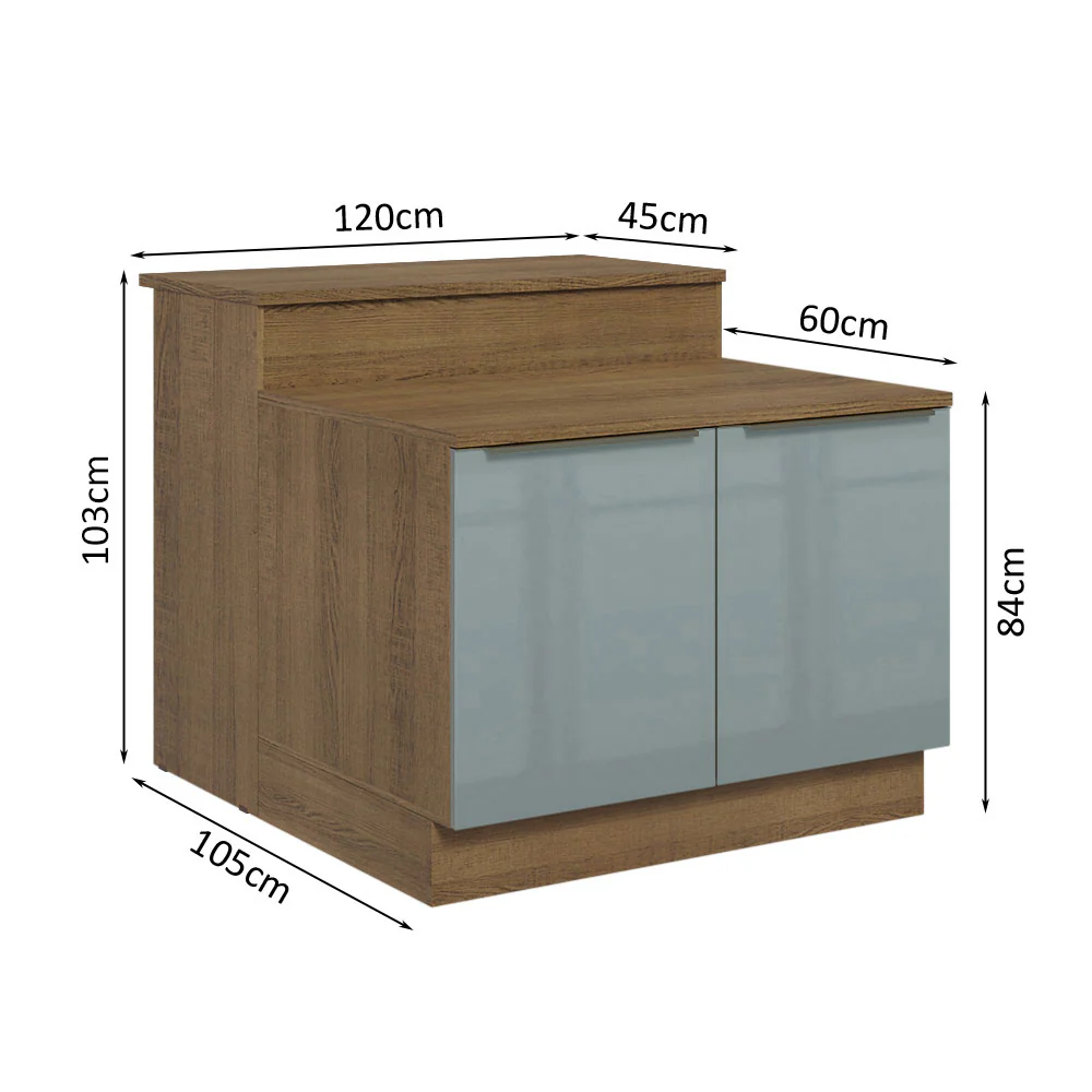 Isla de Cocina con Barra desayunador y Bajo mesada 120 cm Marrón/Gris Glamy Madesa - Image 3