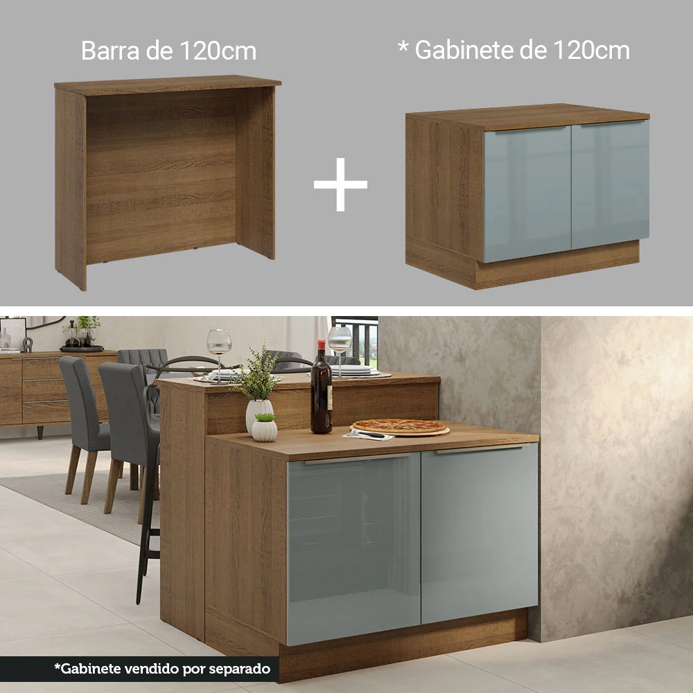 Isla de Cocina con Barra desayunador y Bajo mesada 120 cm Marrón/Gris Glamy Madesa - Image 5