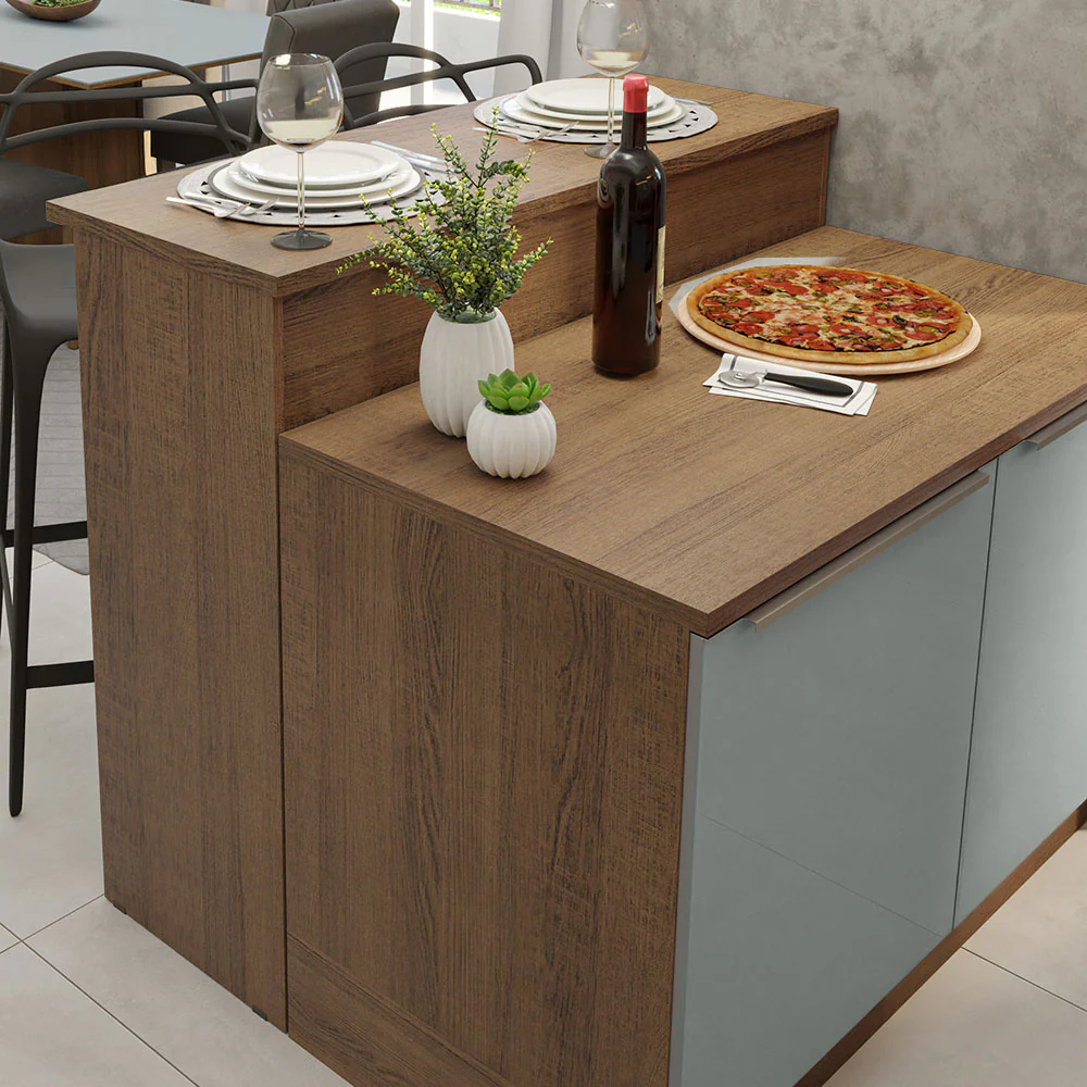 Isla de Cocina con Barra desayunador y Bajo mesada 120 cm Marrón/Gris Glamy Madesa - Image 6