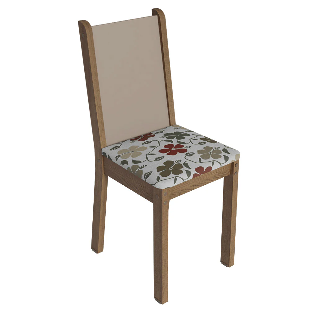Juego Comedor Magnólia Mesa Tapa de Vidrio 4 Sillas Marrón/Crema/Floral Hibiscos Madesa - Image 6