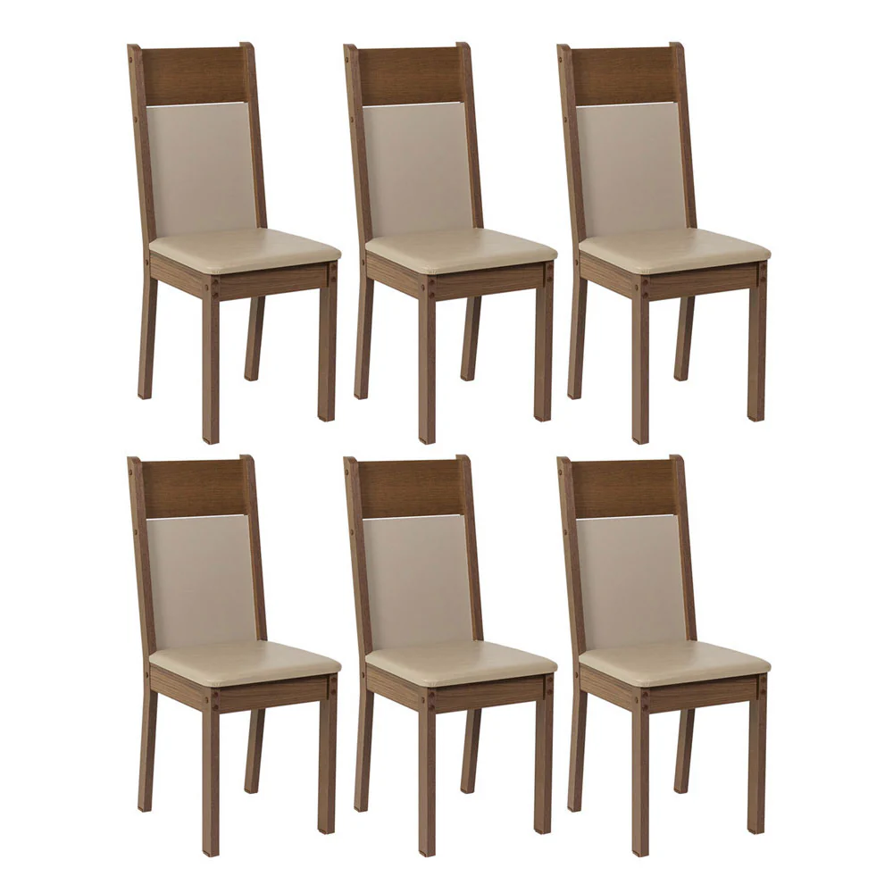 Juego de 6 Sillas 4280 Marrón/Crema/Sintético Beige