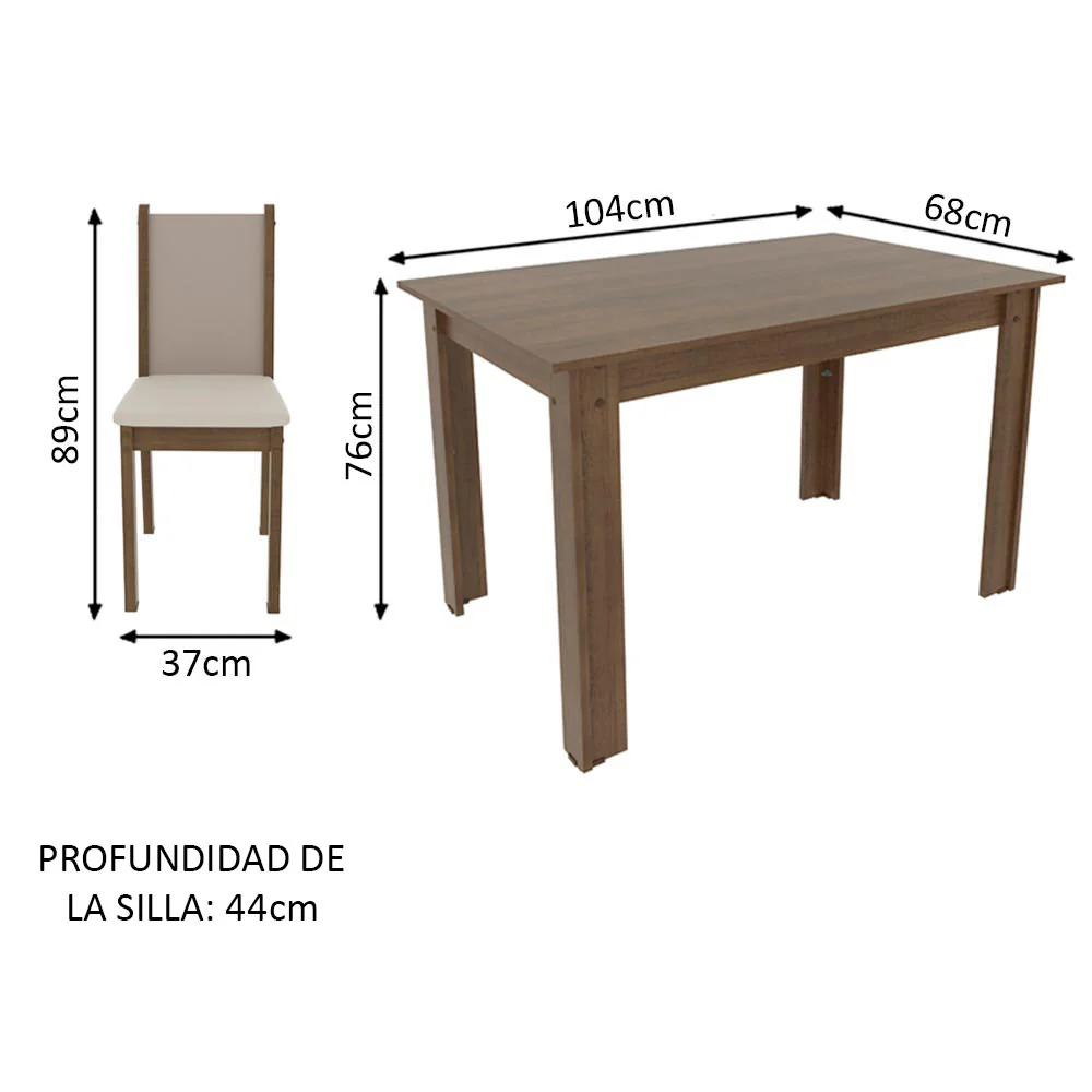Juego de Comedor Cíntia Mesa Tapa de Madera con 4 Sillas - Image 2