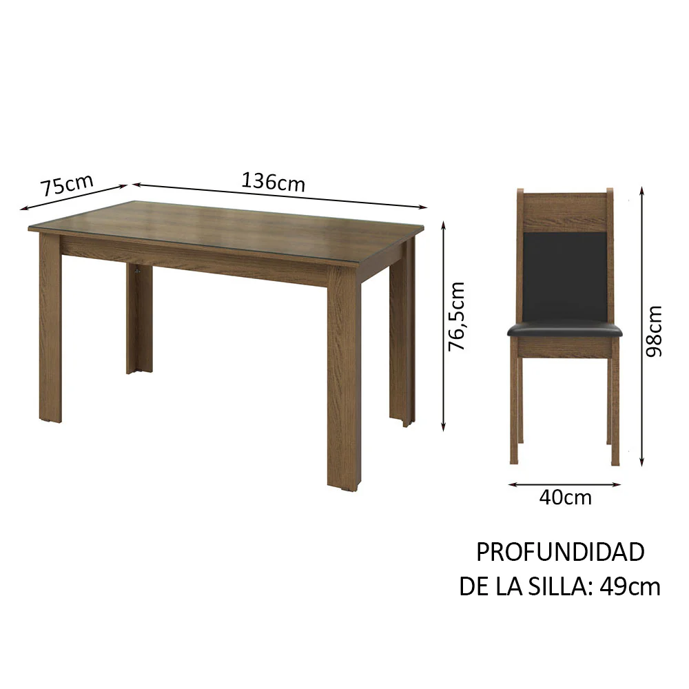 Juego de Comedor con Mesa de Tapa de Vidrio y 4 Sillas Marrón/Negro Eloá Madesa - Image 2