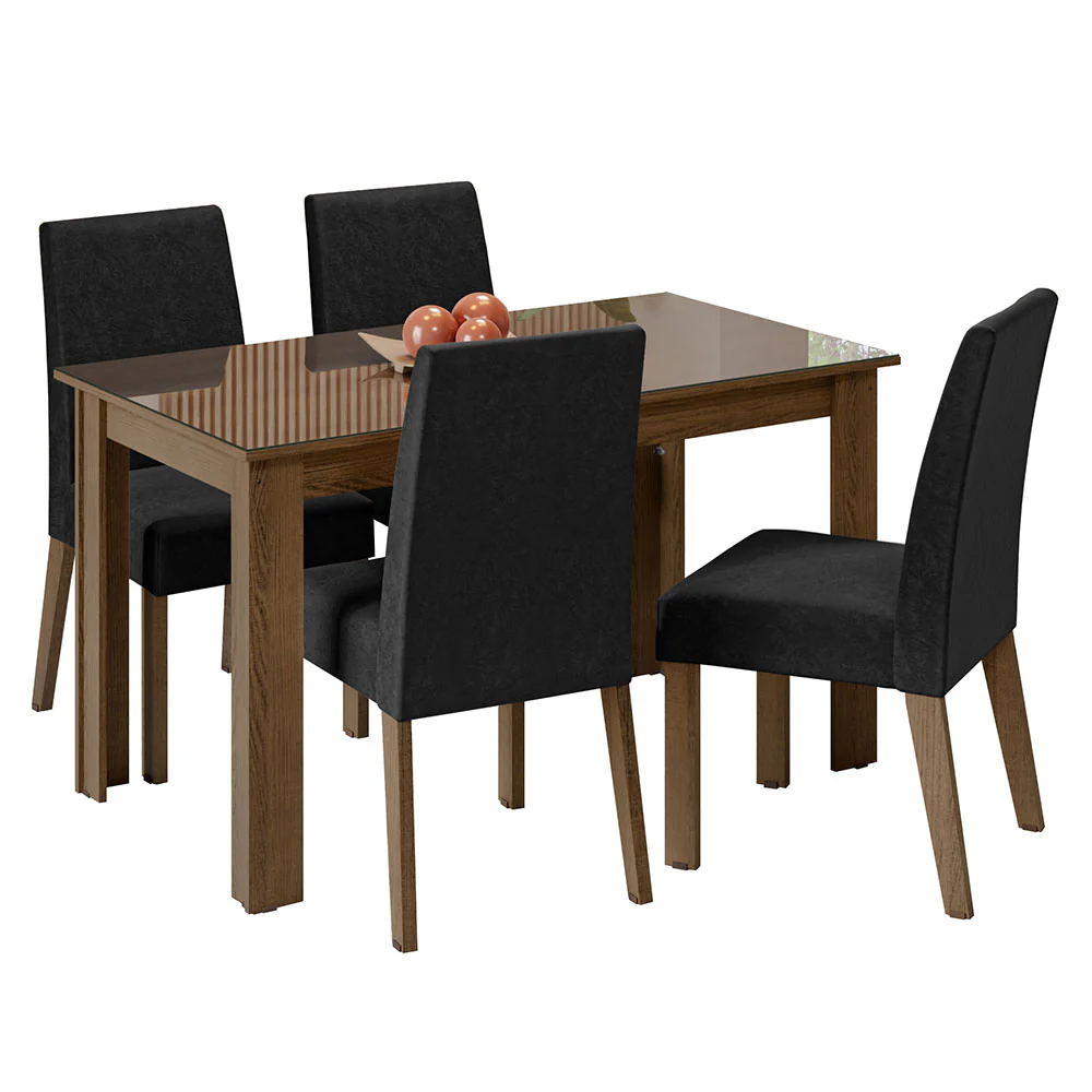 Juego de Comedor con Mesa de Tapa de Vidrio y 4 Sillas Marrón/Oxford Antônia Madesa - Image 3