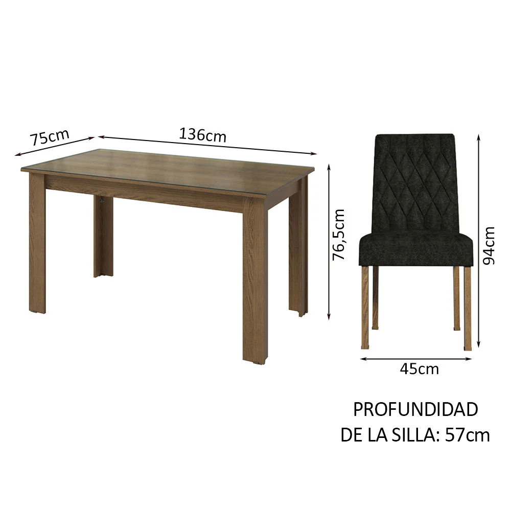 Juego de Comedor con Mesa de Tapa de Vidrio y 4 Sillas Marrón/Oxford Celina Madesa - Image 2