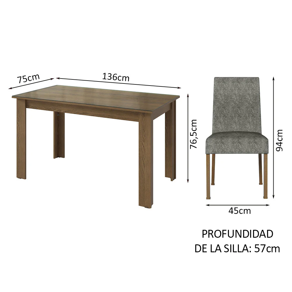 Juego de Comedor con Mesa de Tapa de Vidrio y 4 Sillas Marrón/Silver Antônia Madesa - Image 2