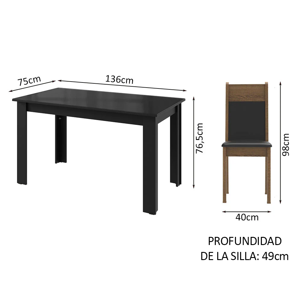Juego de Comedor con Mesa de Tapa de Vidrio y 4 Sillas Negro/Marrón Eloá Madesa - Image 2