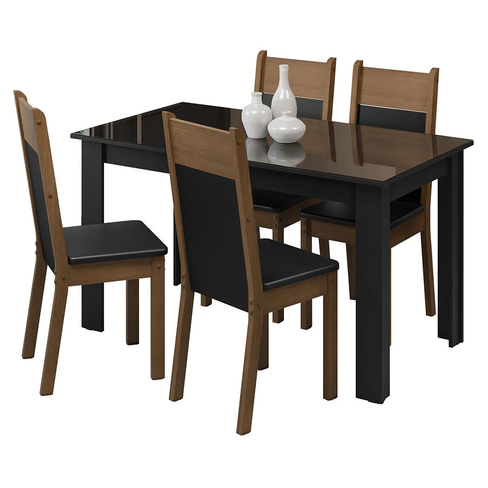 Juego de Comedor con Mesa de Tapa de Vidrio y 4 Sillas Negro/Marrón Eloá Madesa - Image 3