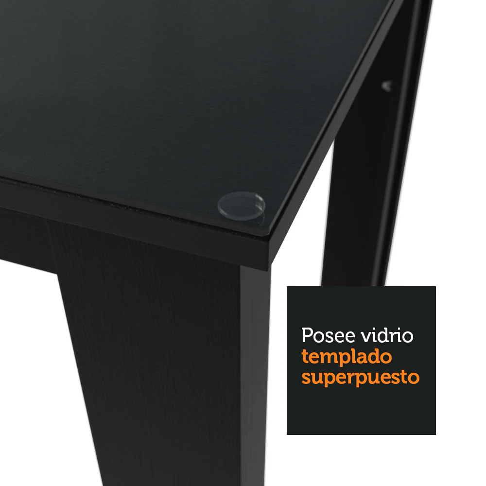 Juego de Comedor con Mesa de Tapa de Vidrio y 4 Sillas Negro/Oxford Antônia Madesa - Image 6