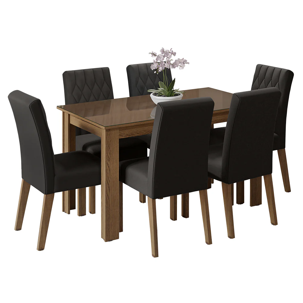 Juego de Comedor con Mesa de Tapa de Vidrio y 6 Sillas Marrón/Oxford Odara Madesa - Image 3