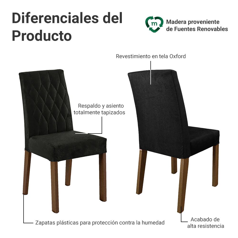 Juego de Comedor con Mesa de Tapa de Vidrio y 6 Sillas Marrón/Oxford Odara Madesa - Image 4