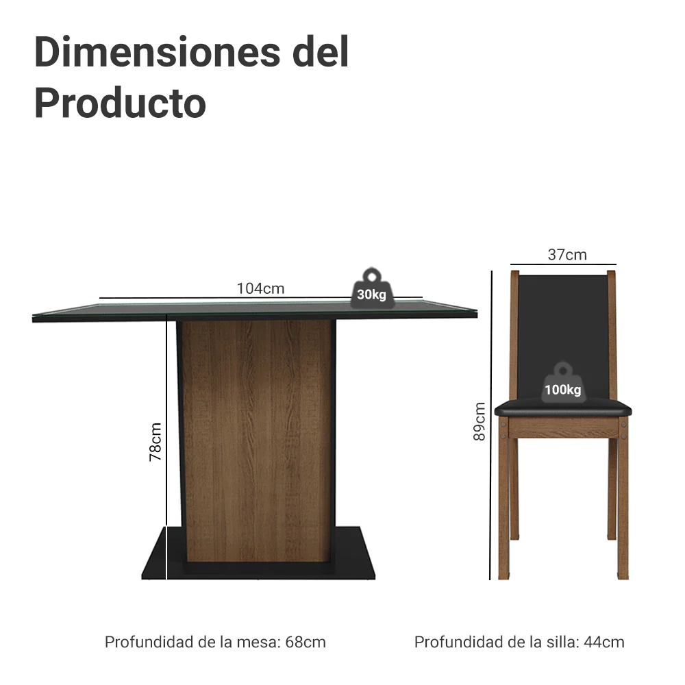 Juego de Comedor con Mesa y 4 Sillas Madesa Martina NM - Image 2