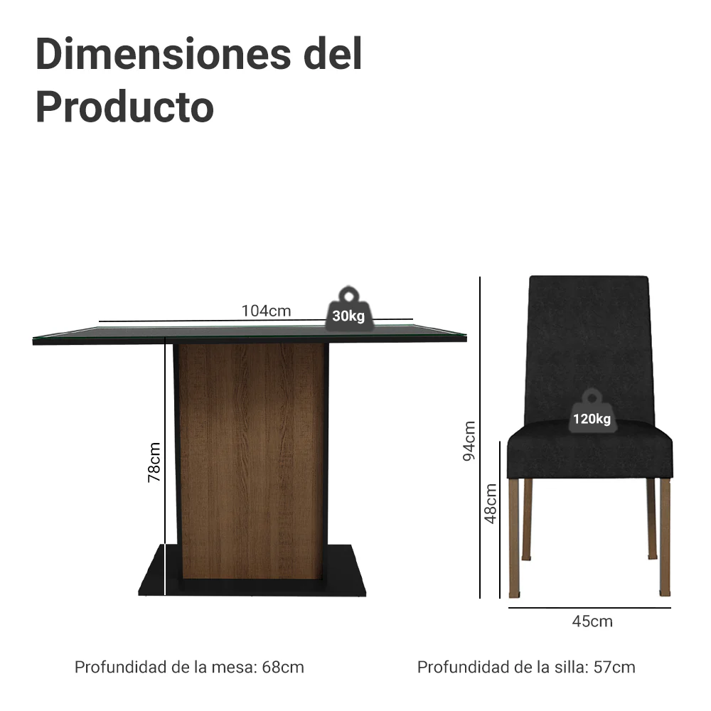 Juego de Comedor con Mesa y 4 Sillas Madesa Zion MN - Image 2