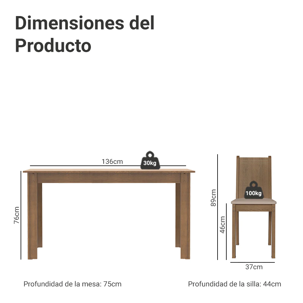Juego de Comedor con Mesa y 6 Sillas Madesa Analu MSB - Image 2
