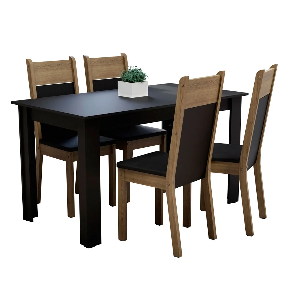 Juego de Comedor con Tapa de Madera 4 Sillas Negro/Marrón Stéfani - Image 3