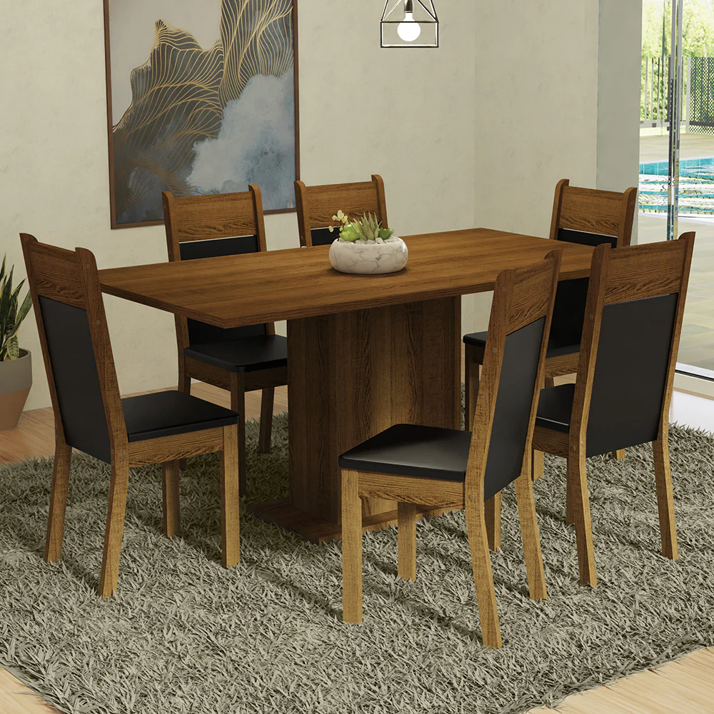 Juego de Comedor con Tapa de Madera 6 Sillas Marrón/Negro Augusta
