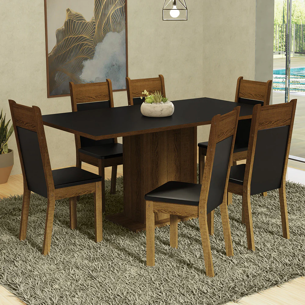 Juego de Comedor con Tapa de Madera 6 Sillas Negro/Marrón Augusta