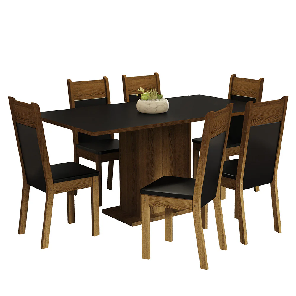 Juego de Comedor con Tapa de Madera 6 Sillas Negro/Marrón Augusta - Image 3