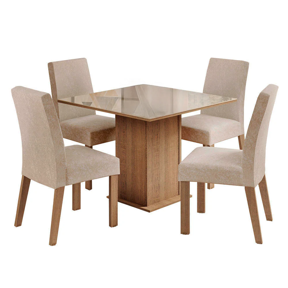 Juego de Comedor con Tapa de Madera y Vidrio 4 Sillas Marrón/Crema/Imperial Nevada - Image 3