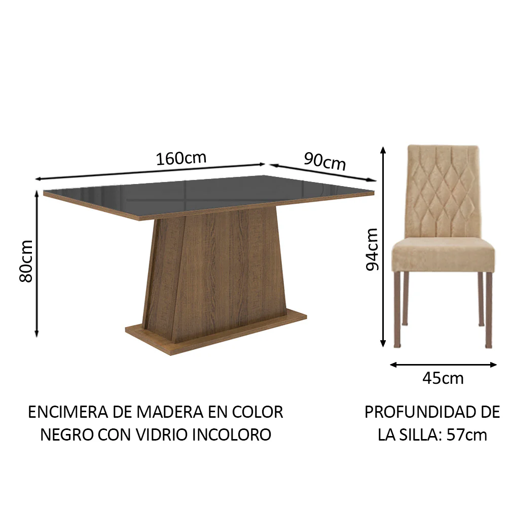 Juego de Comedor con Tapa de Madera y Vidrio 6 Sillas Marrón/Negro/Imperial Augusta - Image 2