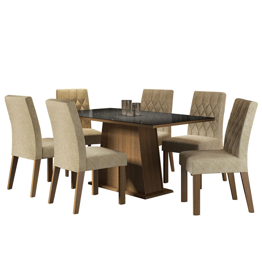 Juego de Comedor con Tapa de Madera y Vidrio 6 Sillas Marrón/Negro/Imperial Augusta - Image 3