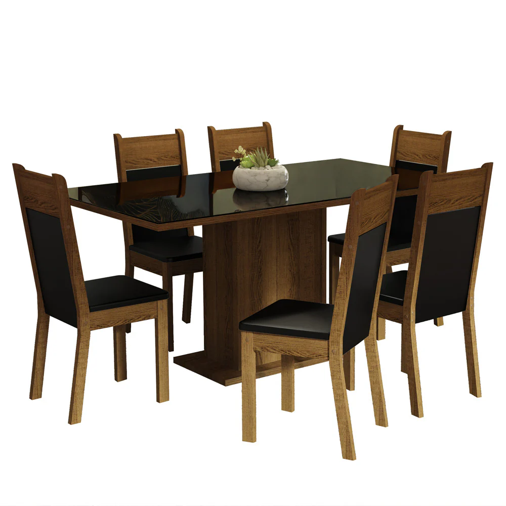 Juego de Comedor con Tapa de Madera y Vidrio 6 Sillas Negro/Marrón Francine - Image 3