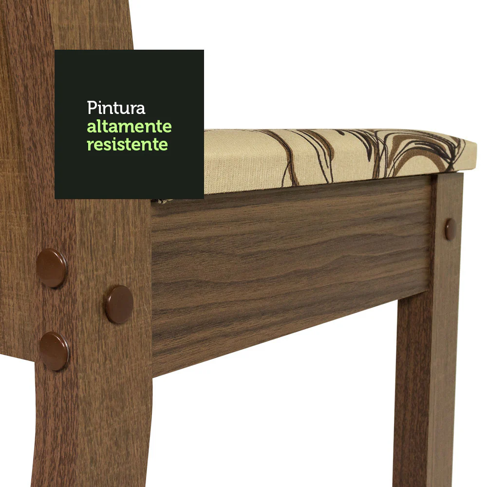 Juego de Comedor con Tapa de Vidrio 4 Sillas Marrón/Floral Beige Magda - Image 8