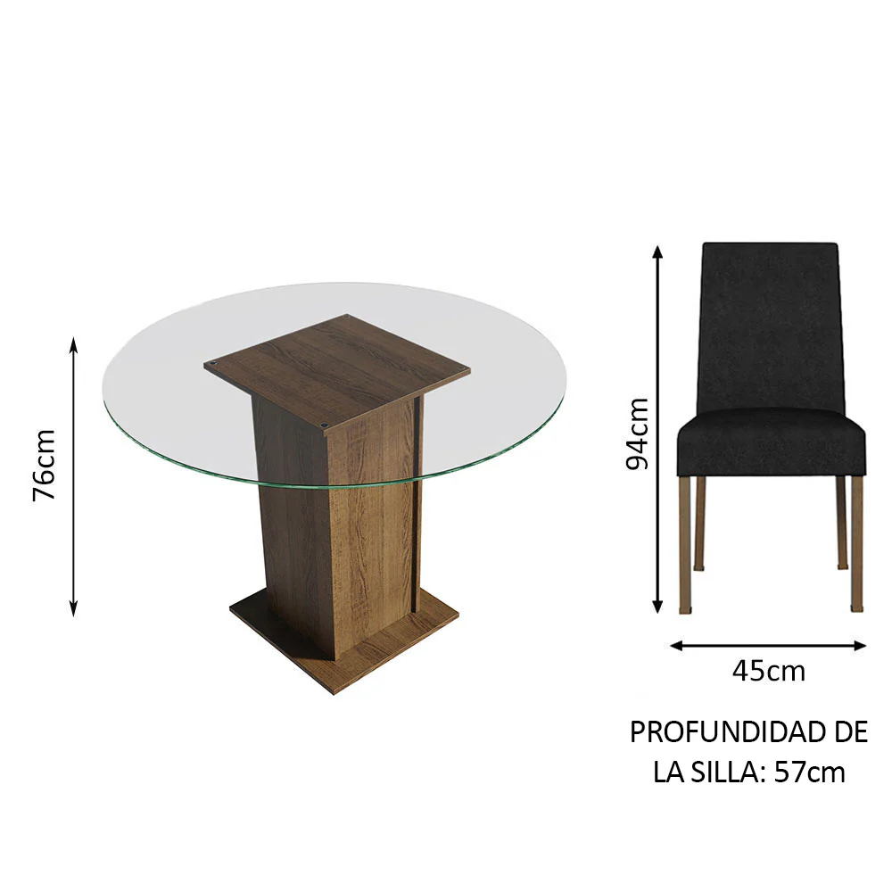 Juego de Comedor con Tapa de Vidrio 4 Sillas Marrón/Oxford Mile - Image 2