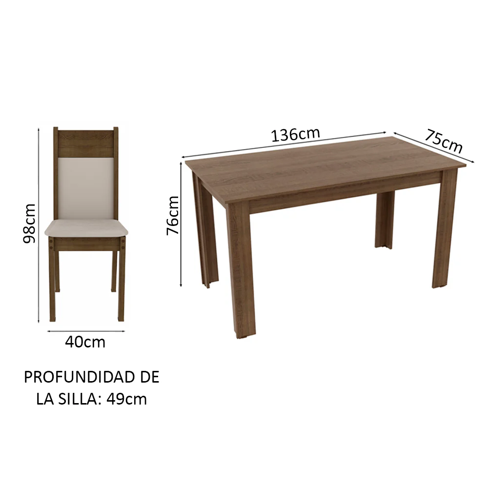 Juego de Comedor Jaíne Con 6 Sillas Marrón/Crema - Image 2