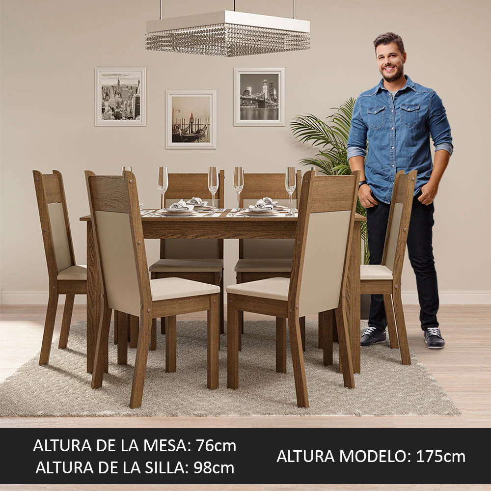 Juego de Comedor Jaíne Con 6 Sillas Marrón/Crema - Image 4