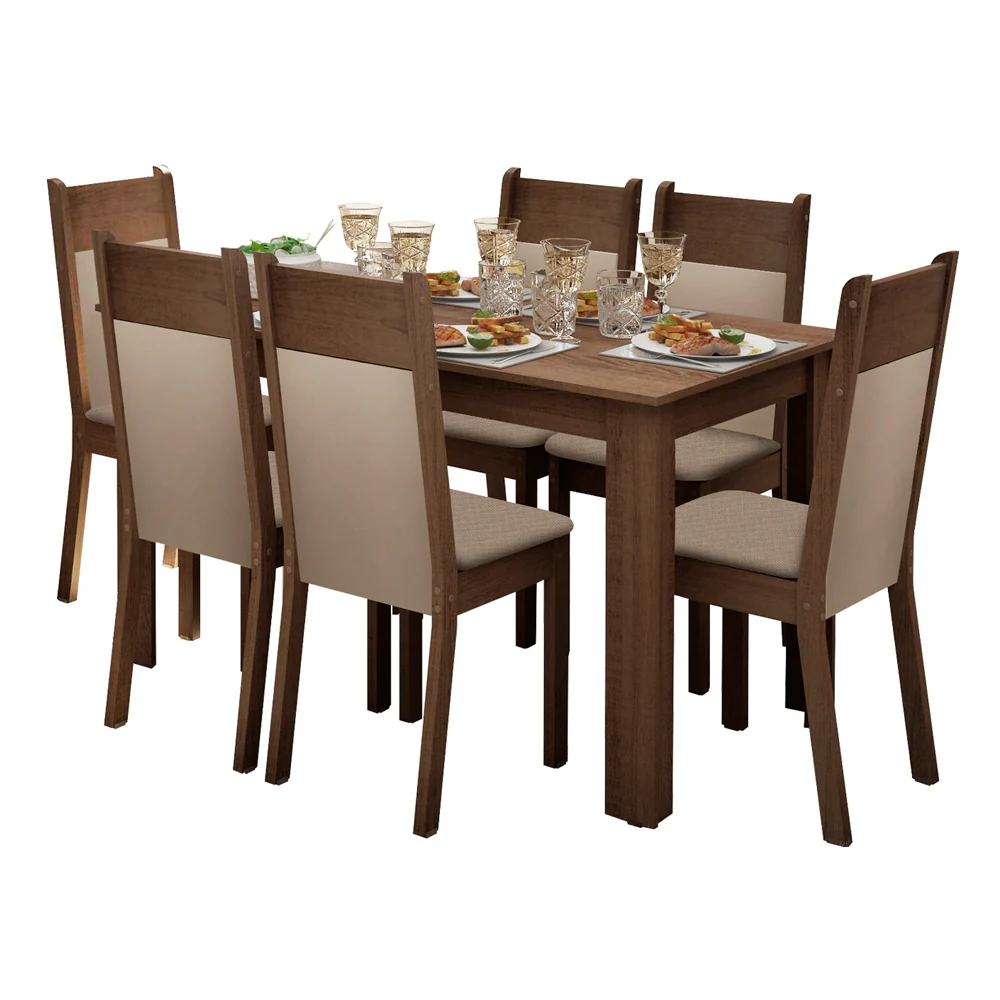 Juego de Comedor Jaíne Con 6 Sillas Marrón/Crema - Image 9
