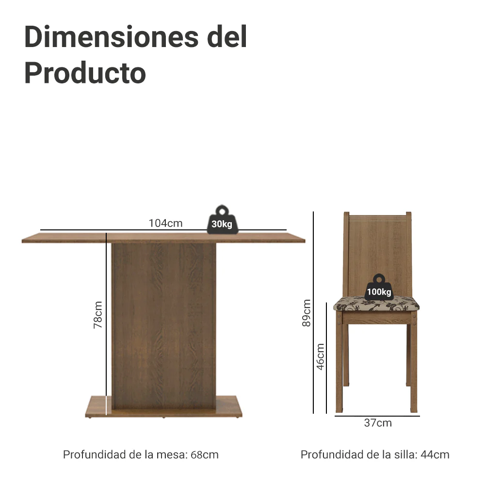 Juego de Comedor Lexy Madesa Mesa Tapa de Madera con 4 Sillas Marrón/Beige Marrón - Image 2