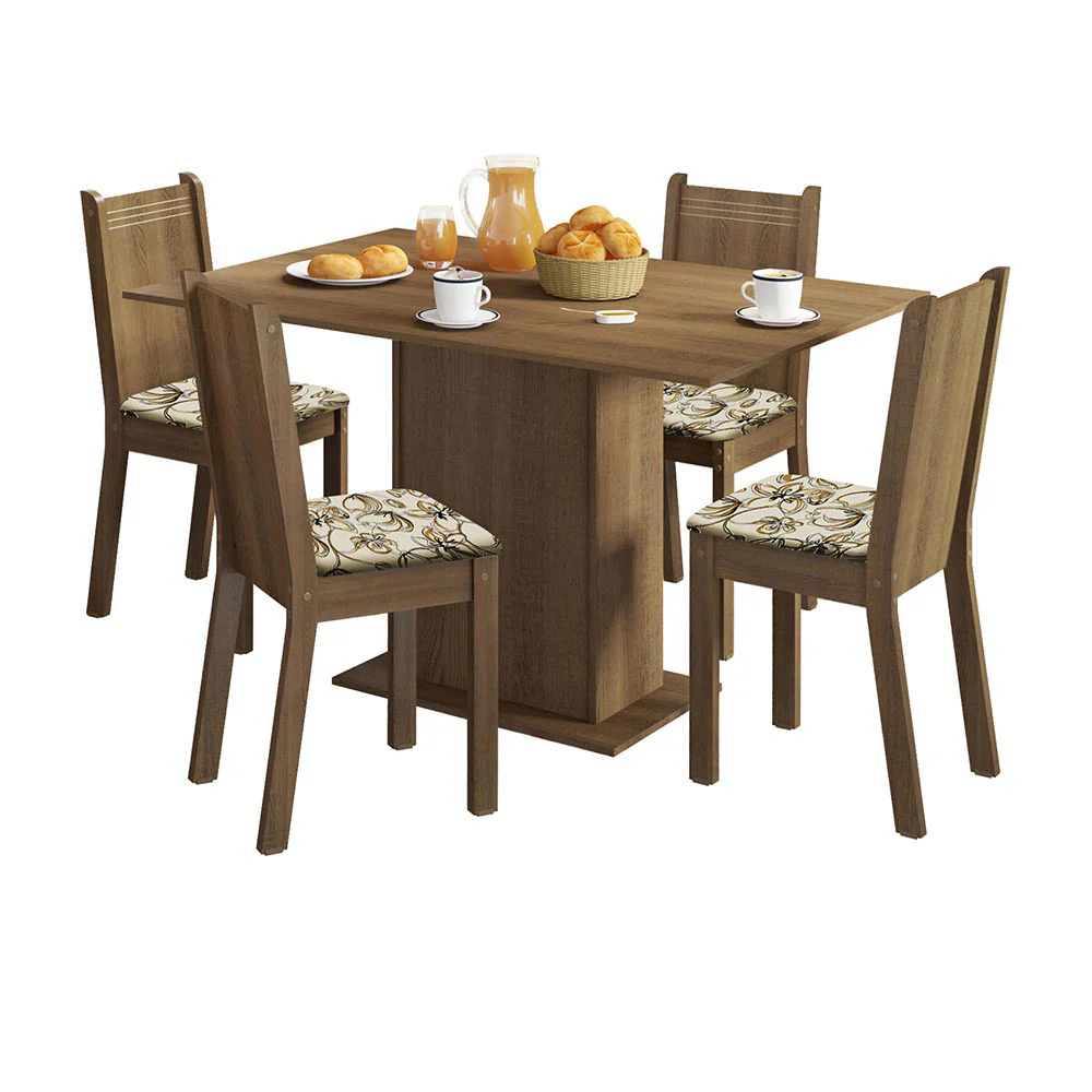Juego de Comedor Lexy Madesa Mesa Tapa de Madera con 4 Sillas Marrón/Floral Lírio Beige - Image 3