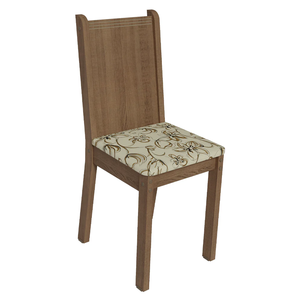 Juego de Comedor Lexy Madesa Mesa Tapa de Madera con 4 Sillas Marrón/Floral Lírio Beige - Image 5