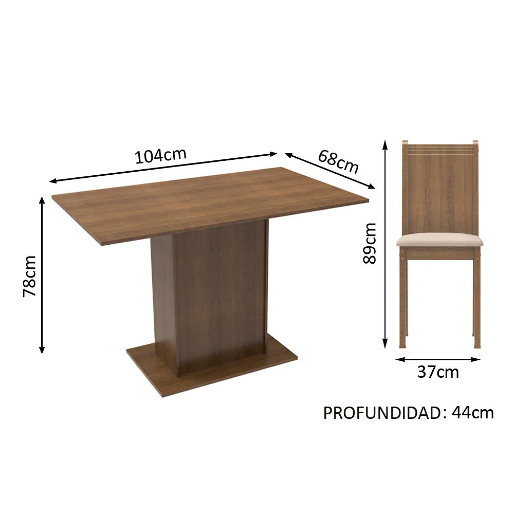 Juego de Comedor Lexy Mesa Tapa de Madera con 4 Sillas - Image 2