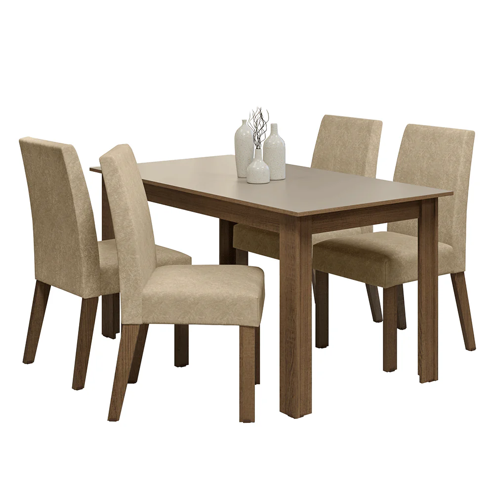 Juego de Comedor Lumina Mesa con Tapa de Madera 4 Sillas Marrón/Crema/Suede Imperial Madesa - Image 2