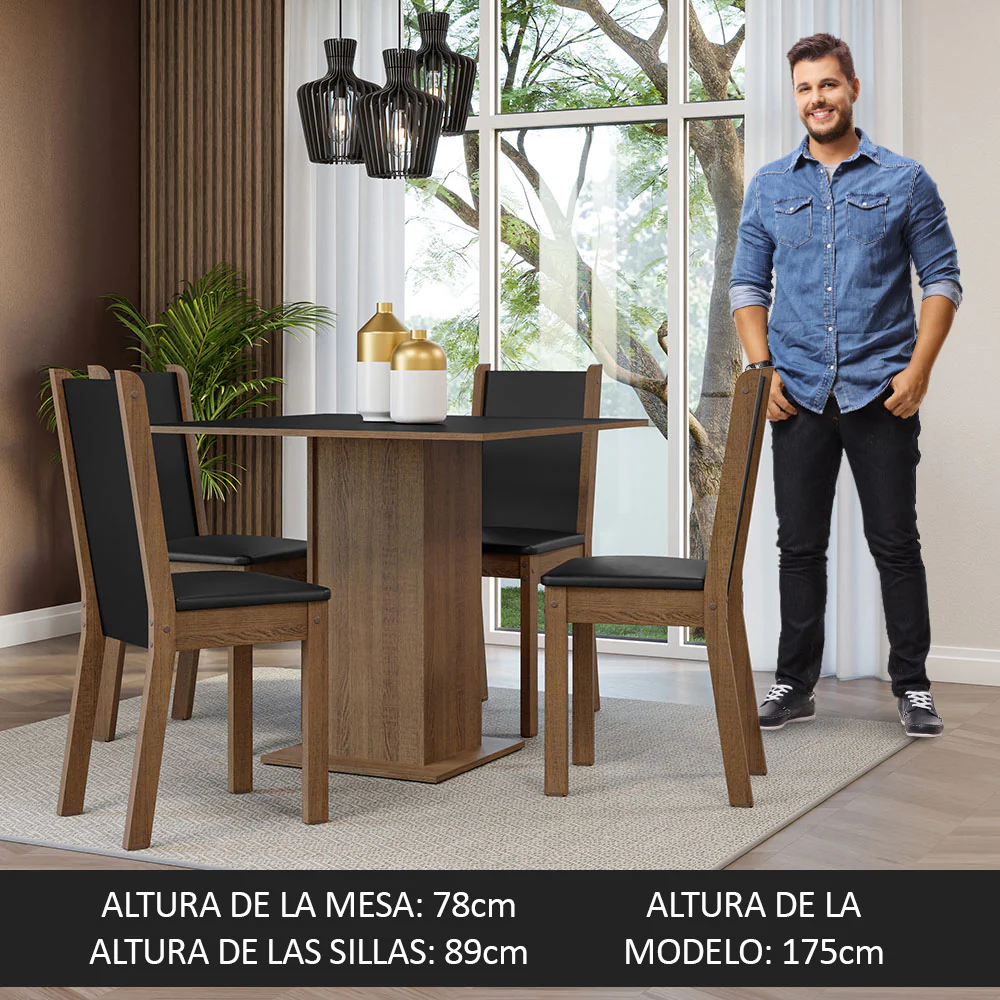 Juego de Comedor Madesa Alana Mesa Tapa de Madera con 4 Sillas Marrón/Negro - Image 6