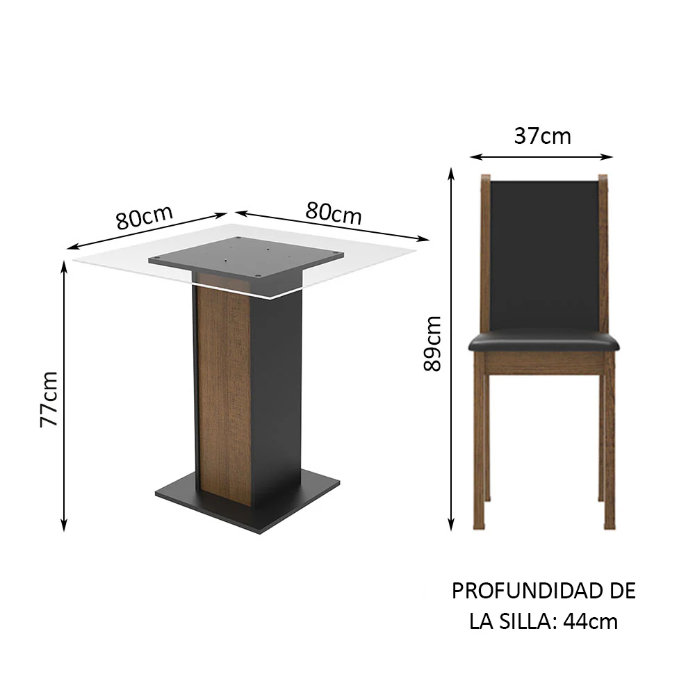 Juego de Comedor Madesa Aline Mesa Tapa de Vidrio con 4 Sillas Negro/Marrón - Image 2
