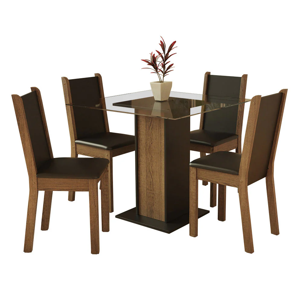 Juego de Comedor Madesa Aline Mesa Tapa de Vidrio con 4 Sillas Negro/Marrón - Image 3