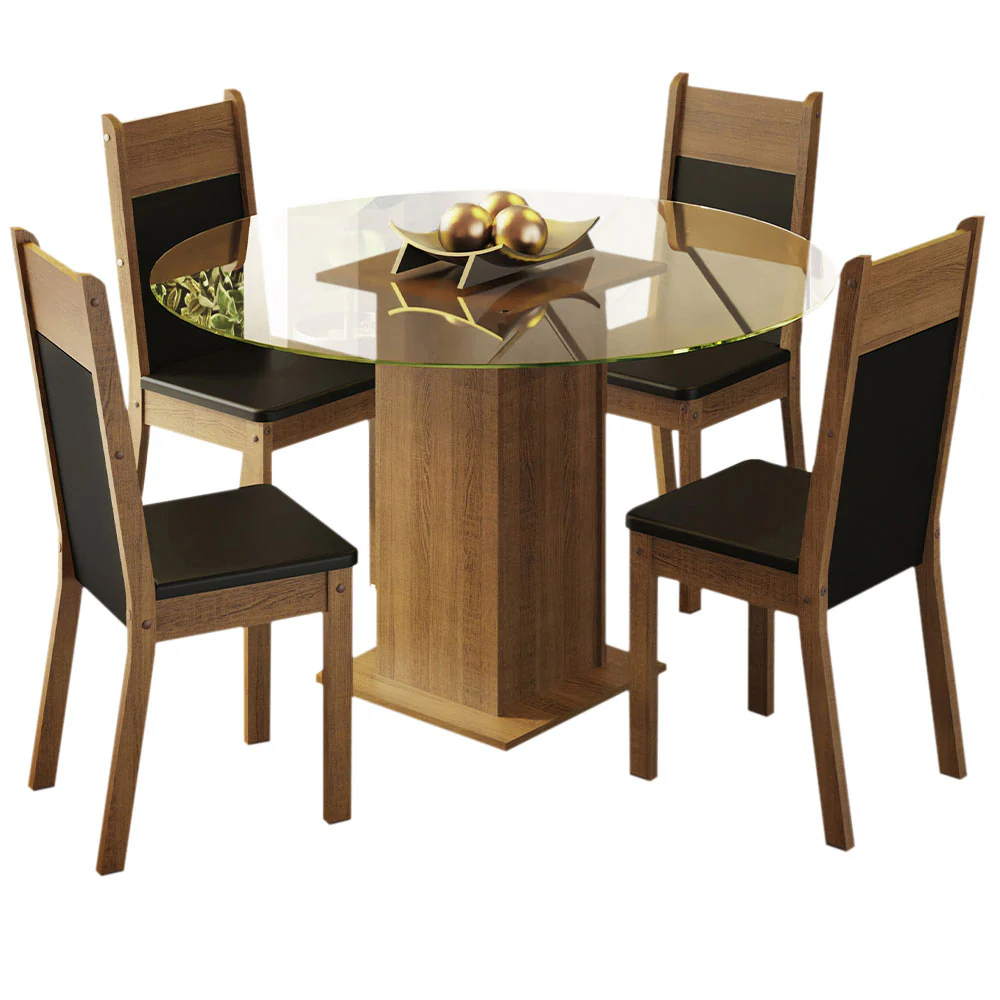 Juego de Comedor Madesa Ana Mesa Tapa de Vidrio Redondo 4 Sillas Marrón/Negro - Image 3