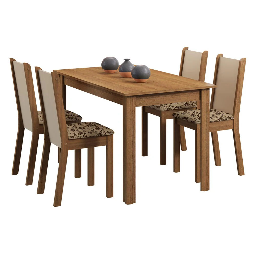 Juego de Comedor Madesa Bea Mesa Tapa de Madera con 4 Sillas Marrón/Crema/Beige Marrón - Image 3