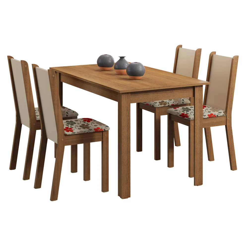 Juego de Comedor Madesa Bea Mesa Tapa de Madera con 4 Sillas Marrón/Crema/Floral Hibiscos - Image 3