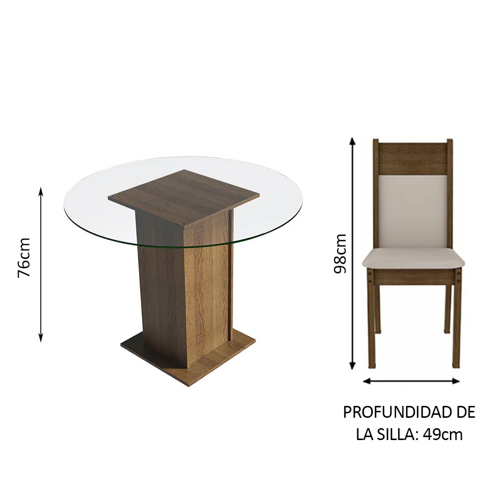 Juego de Comedor Madesa Beta con 4 Sillas - Tapa Redonda de Cristal Marrón/Beige - Image 2