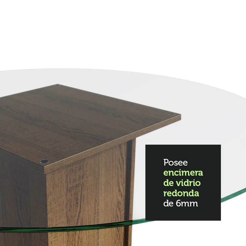Juego de Comedor Madesa Beta con 4 Sillas - Tapa Redonda de Cristal Marrón/Beige - Image 9