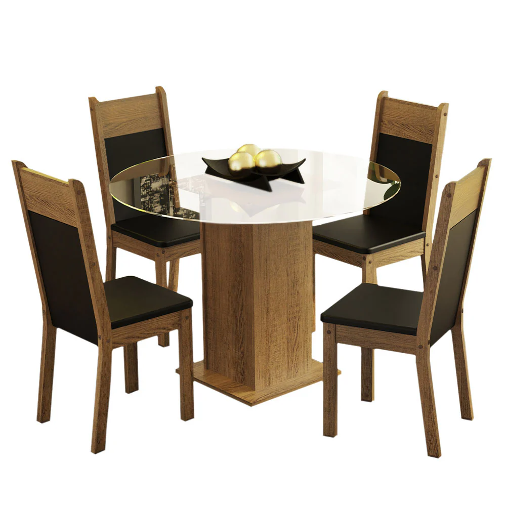 Juego de Comedor Madesa Beta Mesa Tapa de Vidrio Redondo 4 Sillas Marrón/Negro - Image 3