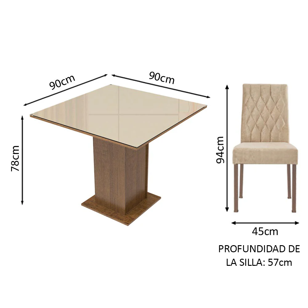Juego de Comedor Madesa Brenda Mesa Tapa de Vidrio con 4 Sillas Marrón/Crema/Imperial - Image 2
