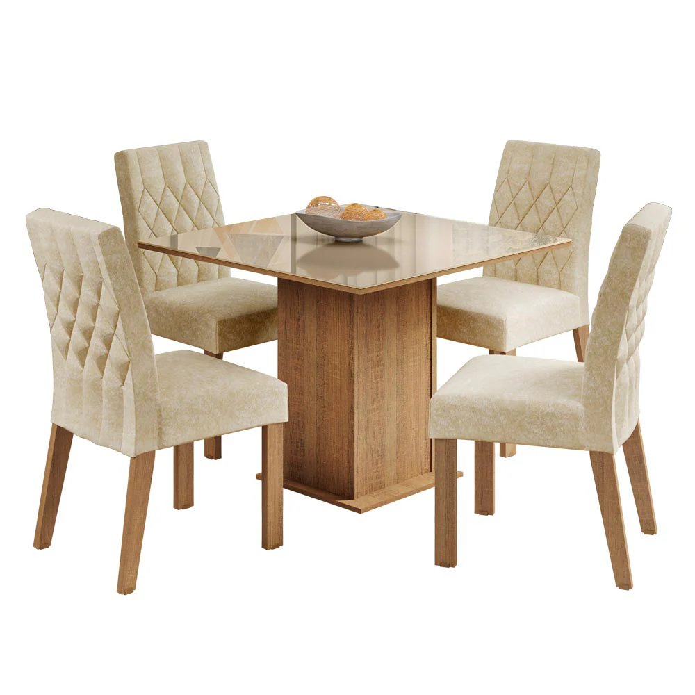 Juego de Comedor Madesa Brenda Mesa Tapa de Vidrio con 4 Sillas Marrón/Crema/Imperial - Image 3