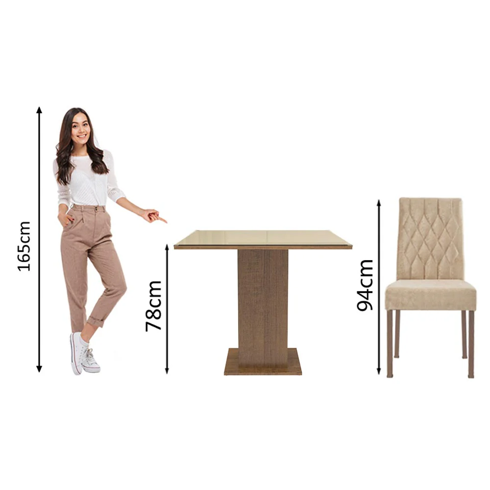 Juego de Comedor Madesa Brenda Mesa Tapa de Vidrio con 4 Sillas Marrón/Crema/Imperial - Image 4