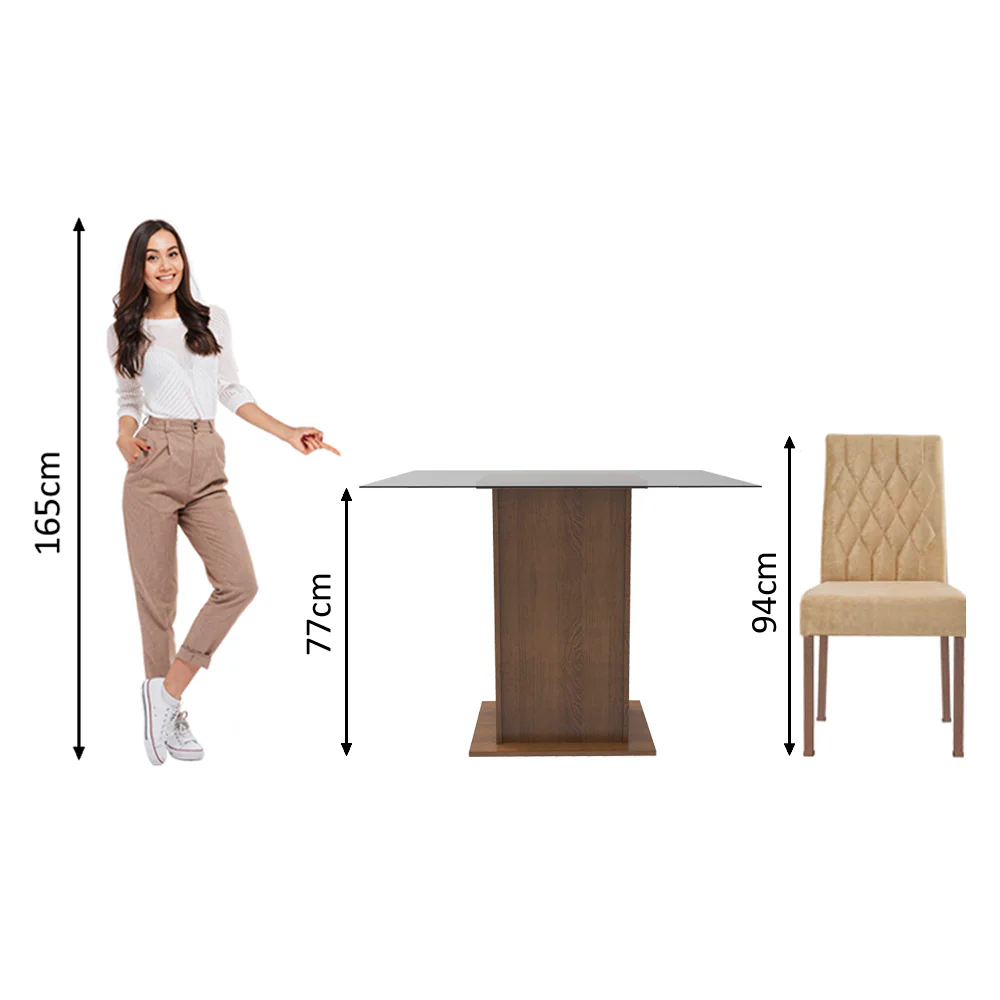 Juego de Comedor Madesa Cassia Mesa Tapa de Vidrio con 2 Sillas Marrón/Imperial - Image 4