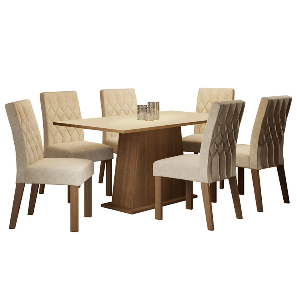 Juego de Comedor Madesa Daniela Mesa Tapa de Madera con 6 Sillas Marrón/Crema/Imperial - Image 3